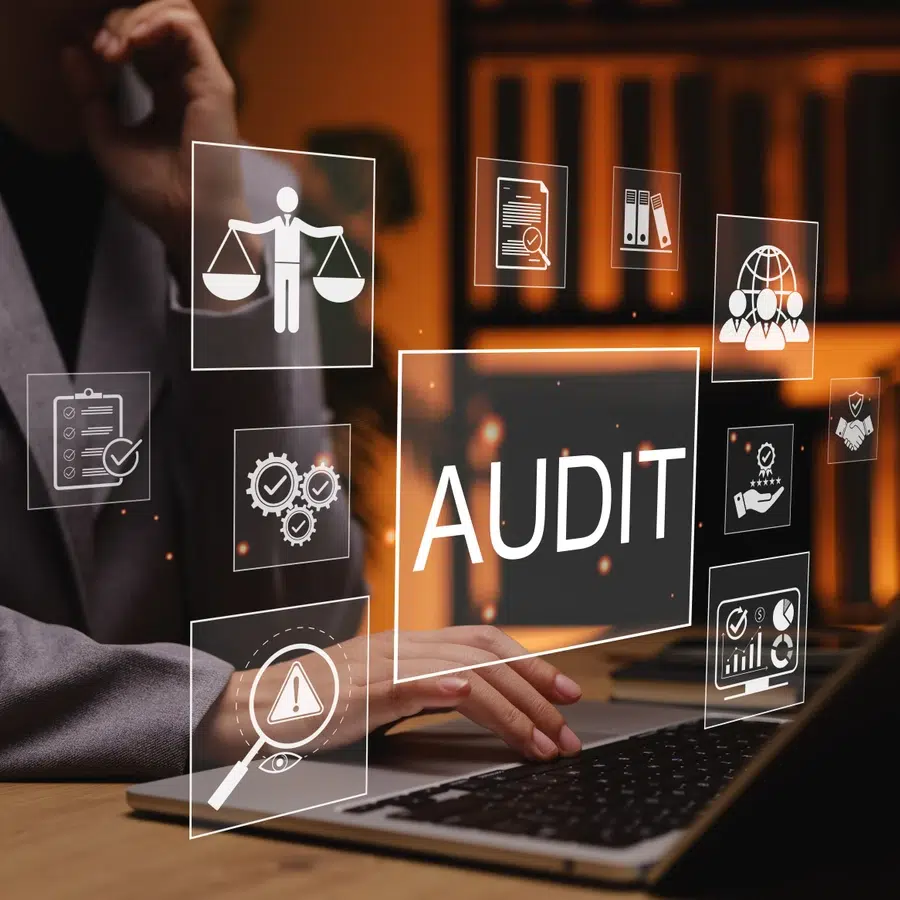 Audit numérique avec icônes et ordinateur